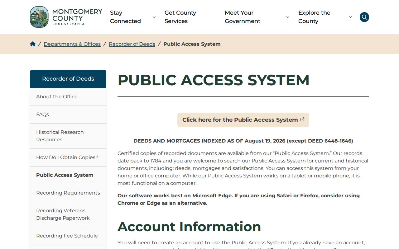 Upper Moreland Township residents directory Recorder Public Access System